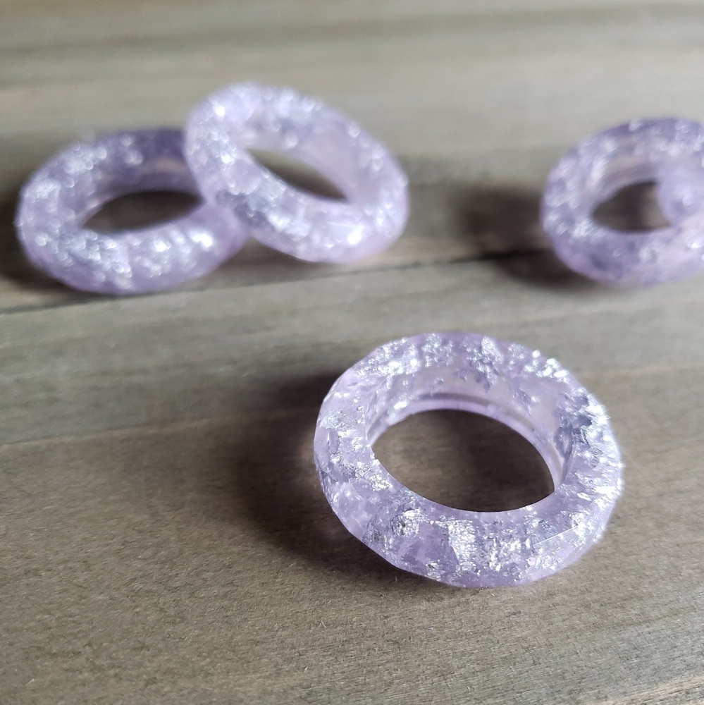Handmade Resin Ring Silver Lavender Purple